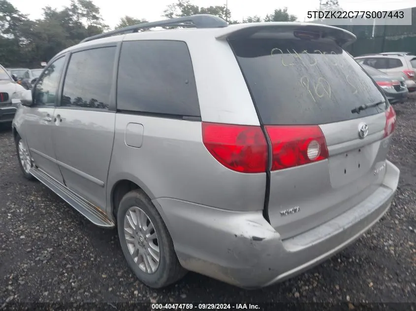 2007 Toyota Sienna Xle VIN: 5TDZK22C77S007443 Lot: 40474759