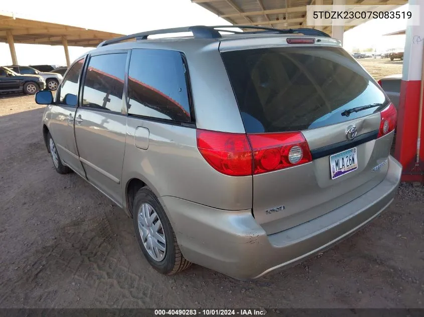 2007 Toyota Sienna Ce VIN: 5TDZK23C07S083519 Lot: 40490283