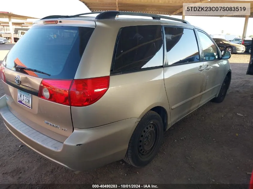 2007 Toyota Sienna Ce VIN: 5TDZK23C07S083519 Lot: 40490283