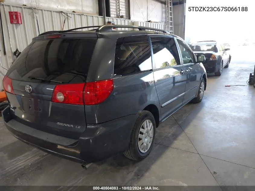 2007 Toyota Sienna Le VIN: 5TDZK23C67S066188 Lot: 40504083