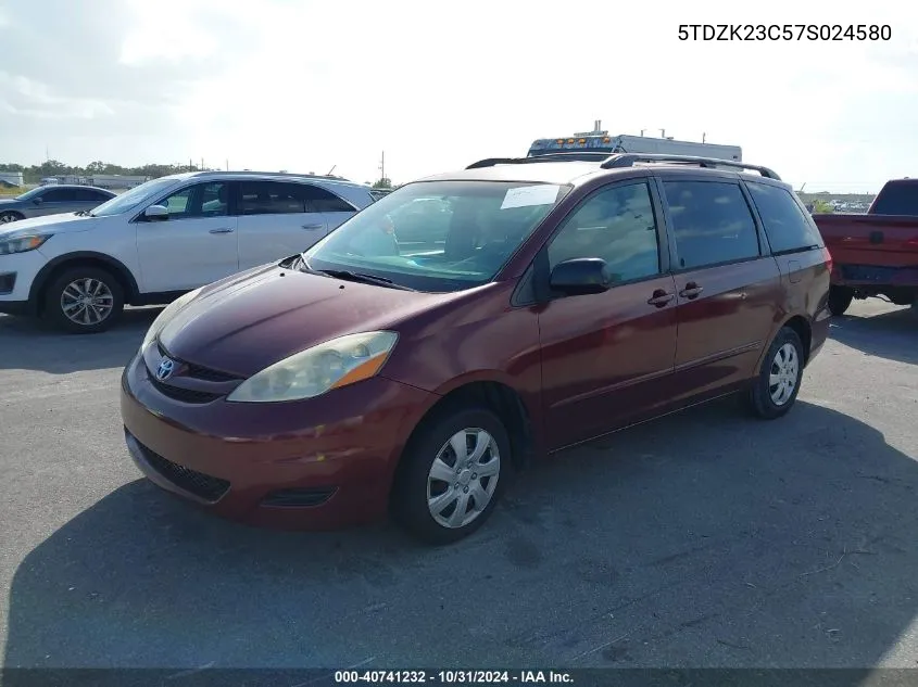 2007 Toyota Sienna Le VIN: 5TDZK23C57S024580 Lot: 40741232