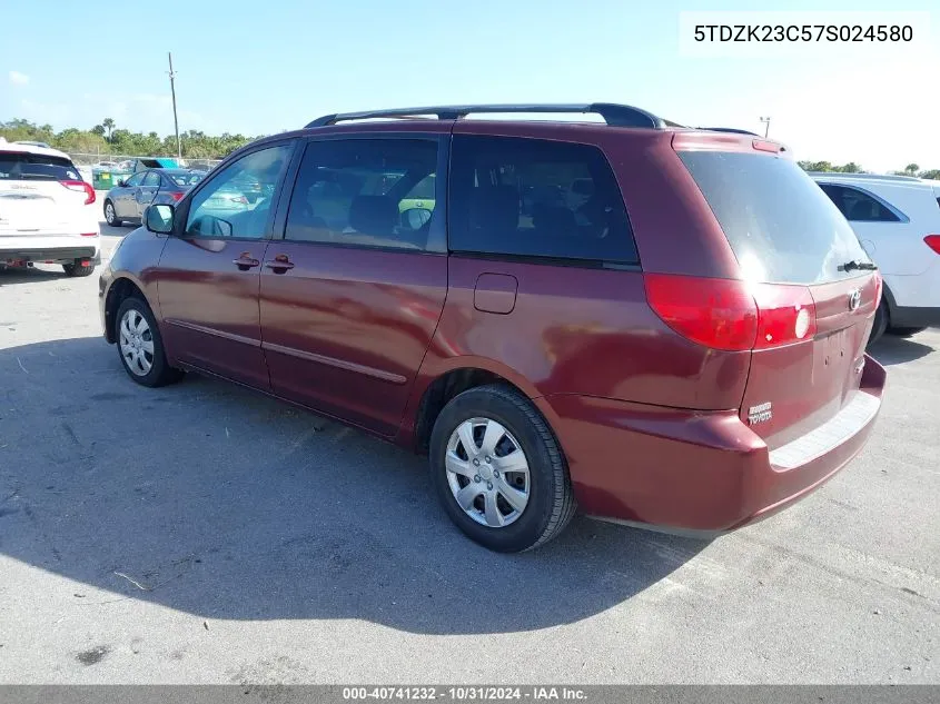 2007 Toyota Sienna Le VIN: 5TDZK23C57S024580 Lot: 40741232