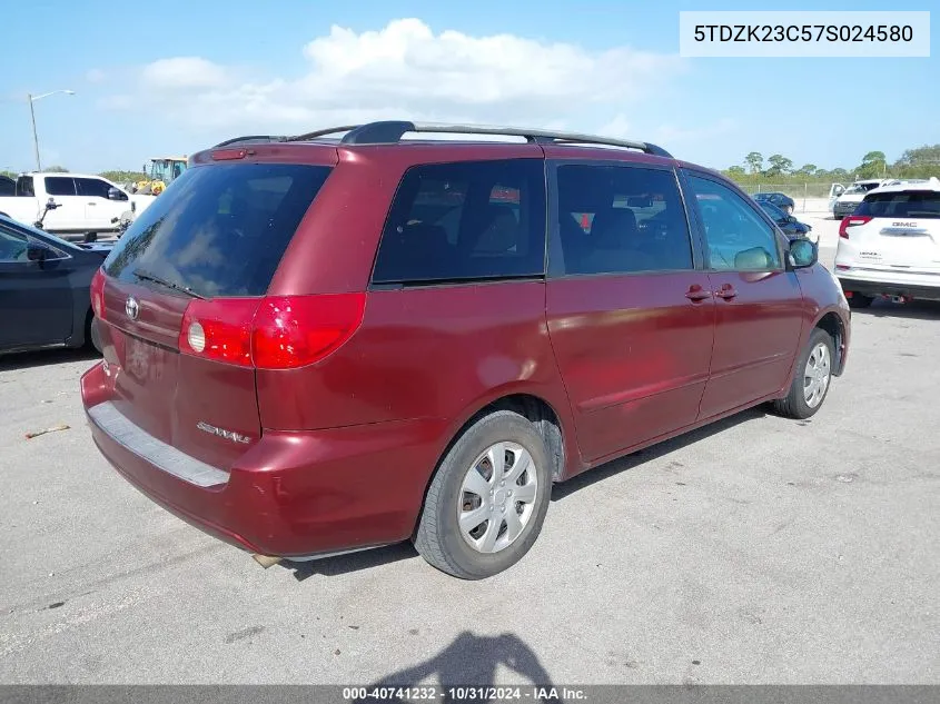 2007 Toyota Sienna Le VIN: 5TDZK23C57S024580 Lot: 40741232