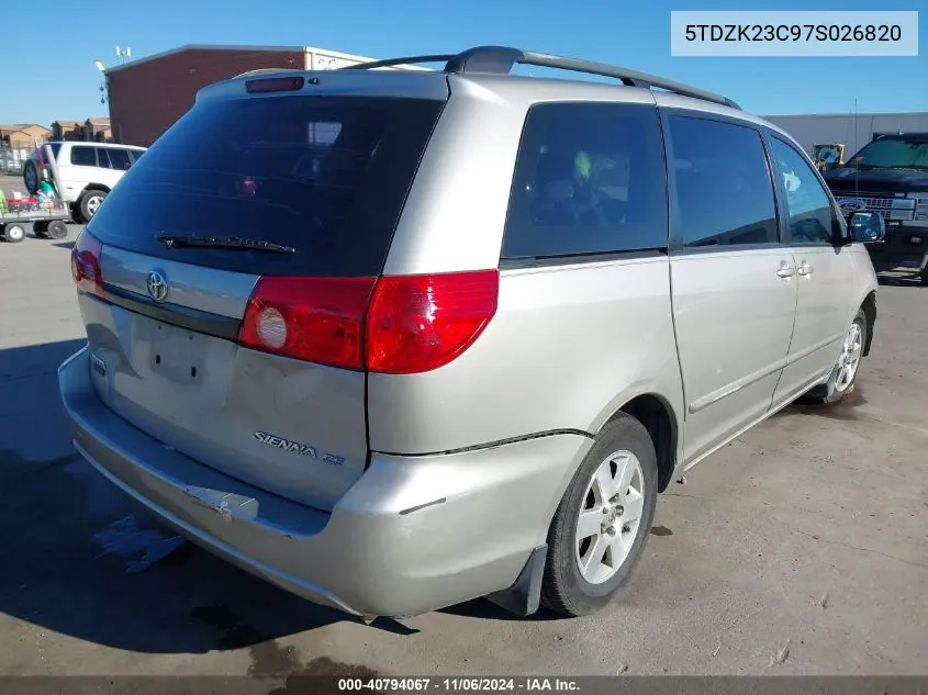 2007 Toyota Sienna Ce VIN: 5TDZK23C97S026820 Lot: 40794067