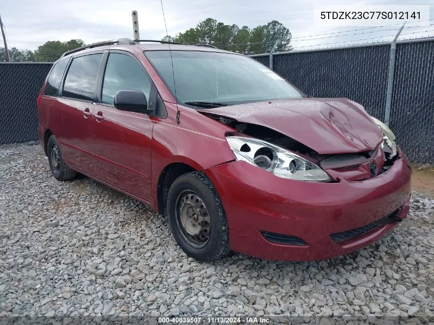 2007 Toyota Sienna Le VIN: 5TDZK23C77S012141 Lot: 40839507