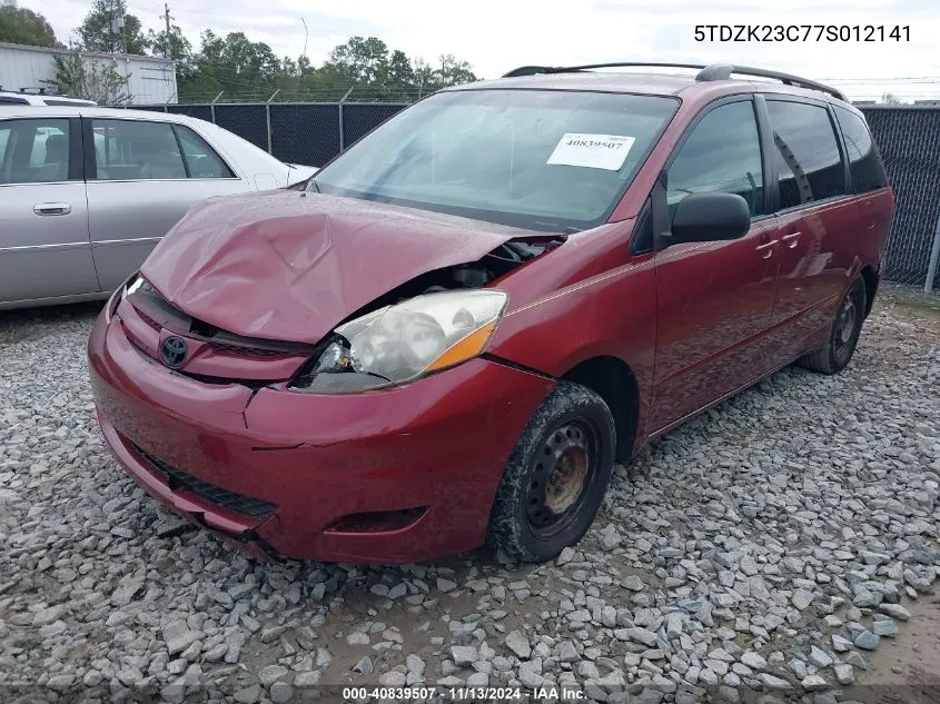 2007 Toyota Sienna Le VIN: 5TDZK23C77S012141 Lot: 40839507