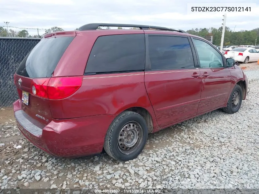 2007 Toyota Sienna Le VIN: 5TDZK23C77S012141 Lot: 40839507