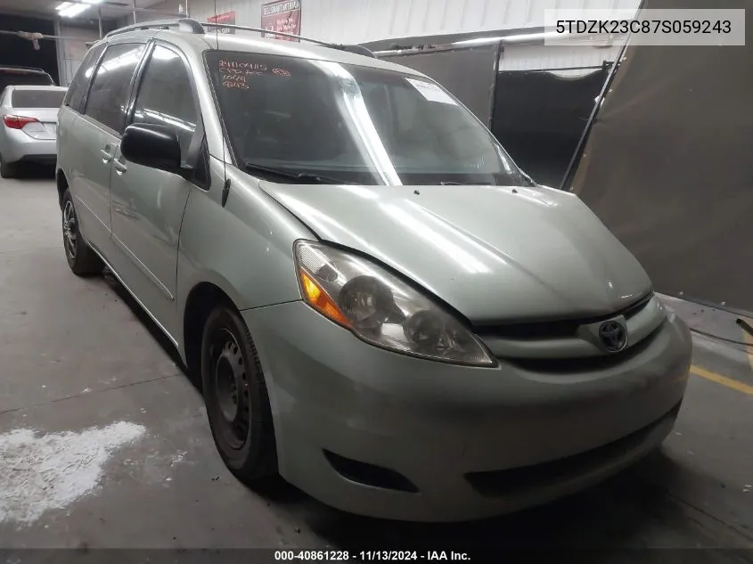 2007 Toyota Sienna Le VIN: 5TDZK23C87S059243 Lot: 40861228