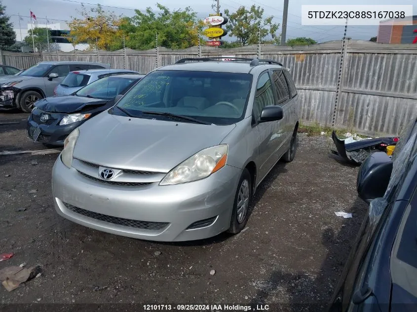 2008 Toyota Sienna Ce/Le VIN: 5TDZK23C88S167038 Lot: 12101713