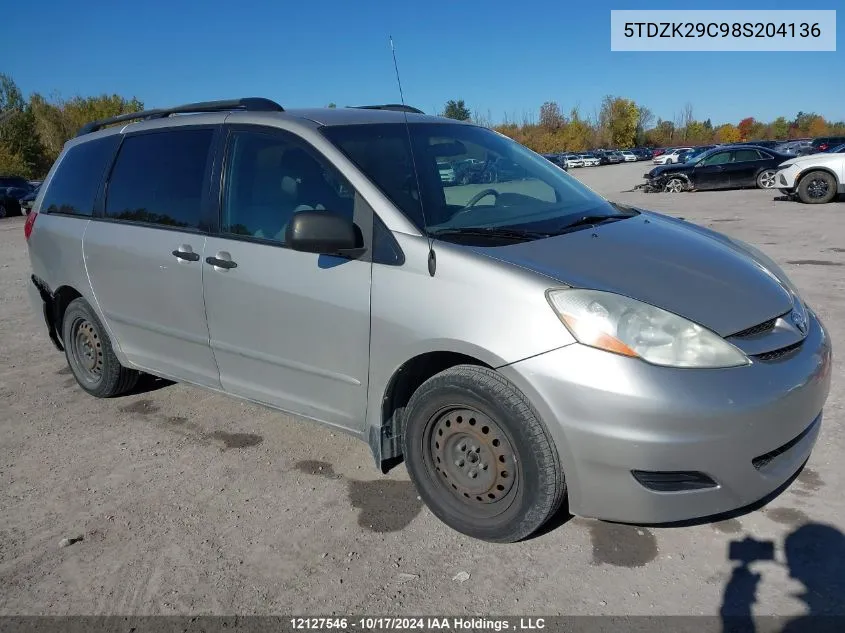 2008 Toyota Sienna Ce VIN: 5TDZK29C98S204136 Lot: 12127546