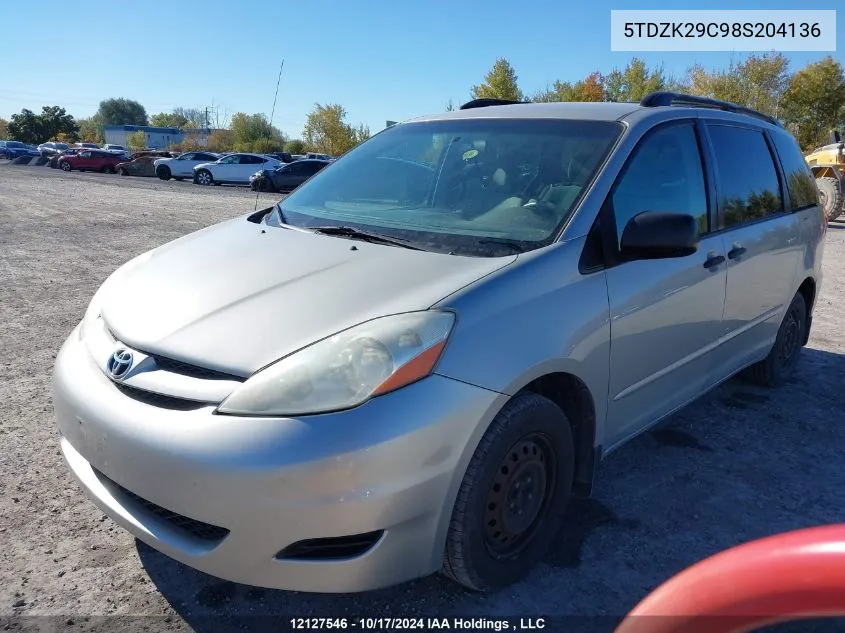 2008 Toyota Sienna Ce VIN: 5TDZK29C98S204136 Lot: 12127546