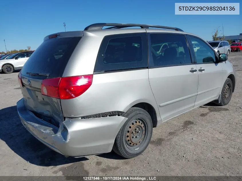 2008 Toyota Sienna Ce VIN: 5TDZK29C98S204136 Lot: 12127546