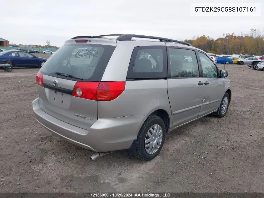 2008 Toyota Sienna Ce VIN: 5TDZK29C58S107161 Lot: 12136950