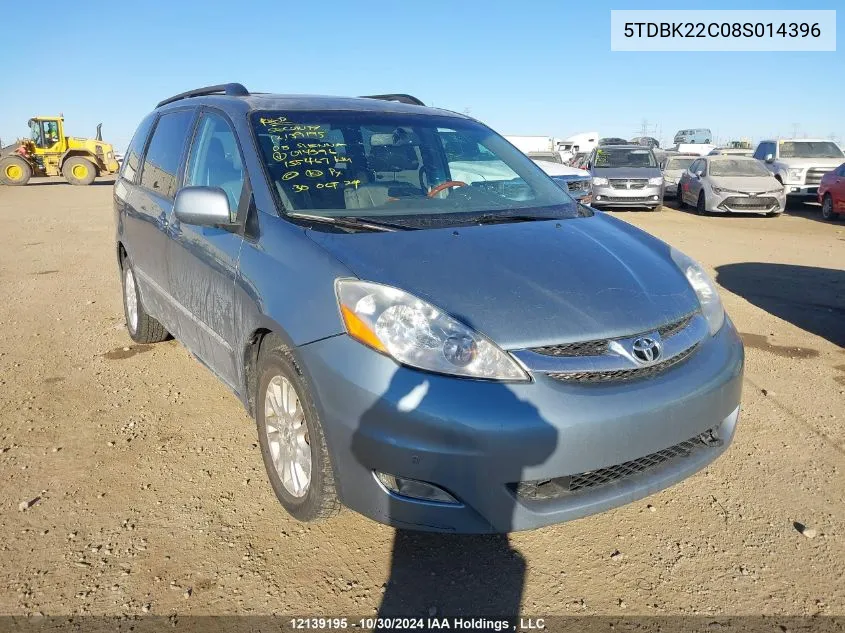 2008 Toyota Sienna Limited VIN: 5TDBK22C08S014396 Lot: 12139195