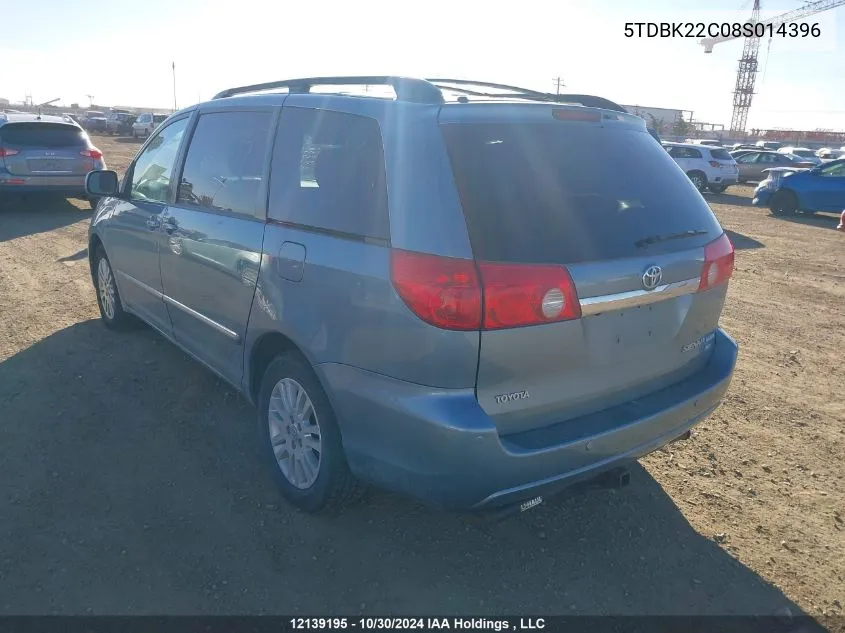 2008 Toyota Sienna Limited VIN: 5TDBK22C08S014396 Lot: 12139195