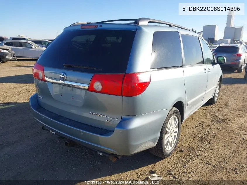 2008 Toyota Sienna Limited VIN: 5TDBK22C08S014396 Lot: 12139195