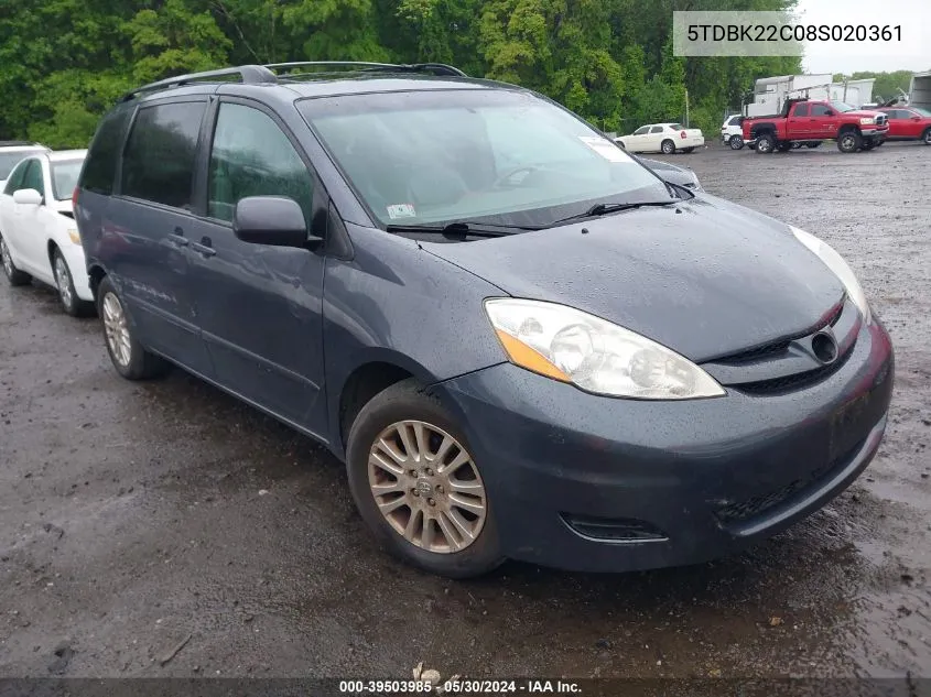 2008 Toyota Sienna Xle VIN: 5TDBK22C08S020361 Lot: 39503985