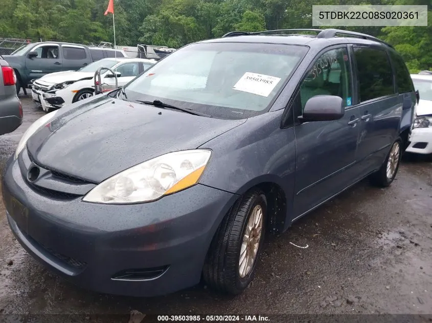 2008 Toyota Sienna Xle VIN: 5TDBK22C08S020361 Lot: 39503985