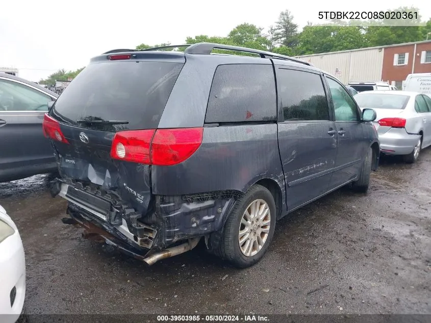 2008 Toyota Sienna Xle VIN: 5TDBK22C08S020361 Lot: 39503985