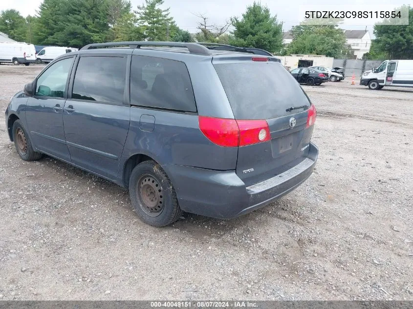 2008 Toyota Sienna Le VIN: 5TDZK23C98S115854 Lot: 40049151