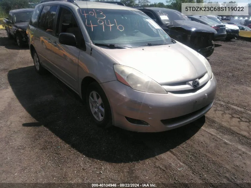 2008 Toyota Sienna Le VIN: 5TDZK23C68S119022 Lot: 40134946