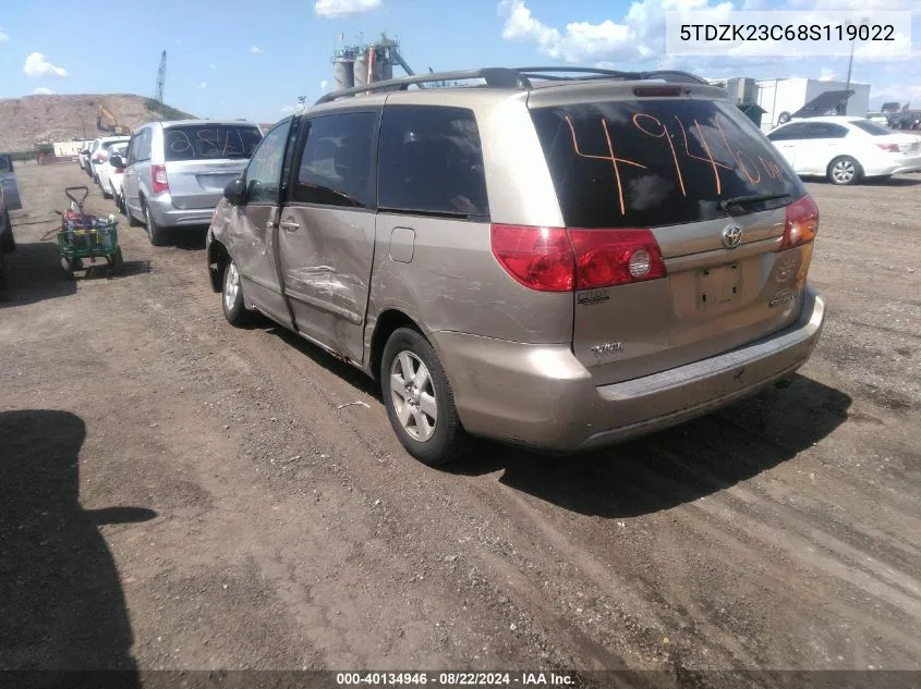 2008 Toyota Sienna Le VIN: 5TDZK23C68S119022 Lot: 40134946