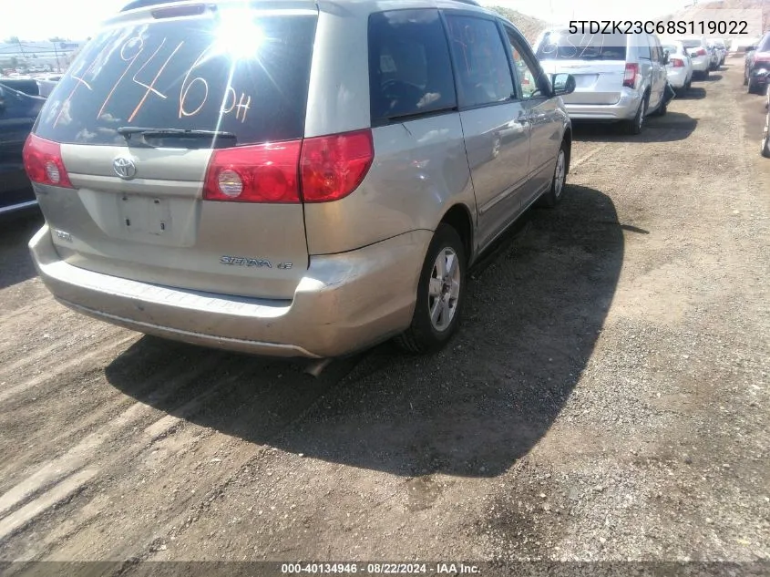 2008 Toyota Sienna Le VIN: 5TDZK23C68S119022 Lot: 40134946