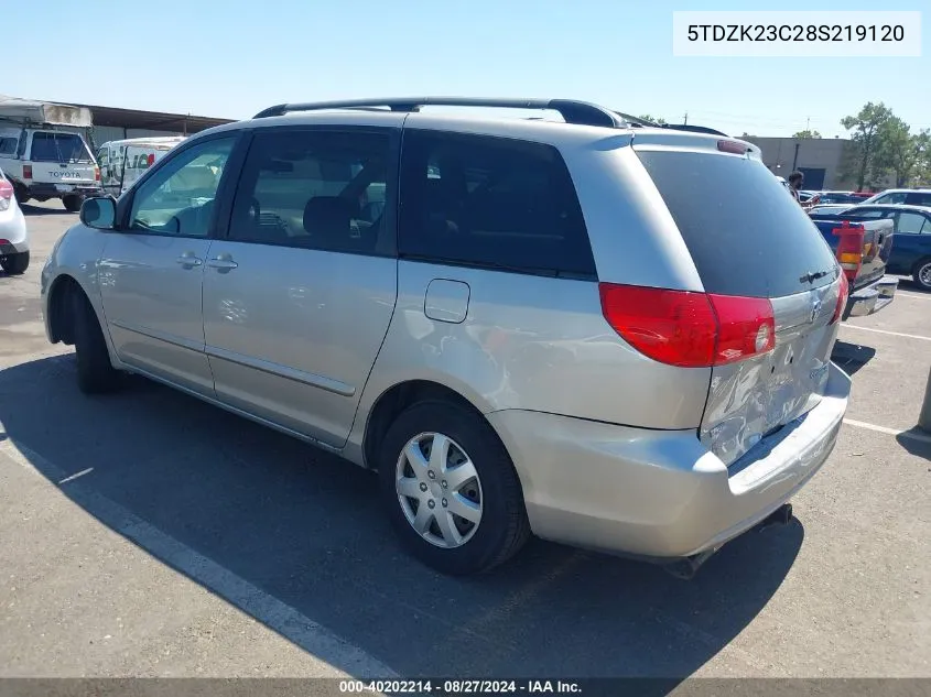 2008 Toyota Sienna Le VIN: 5TDZK23C28S219120 Lot: 40202214