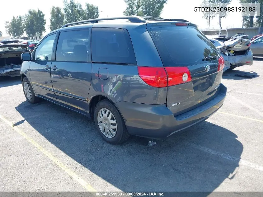 2008 Toyota Sienna Ce VIN: 5TDZK23C98S192188 Lot: 40251980