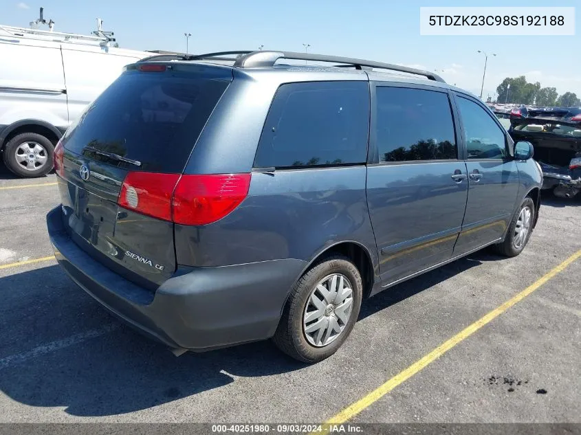 5TDZK23C98S192188 2008 Toyota Sienna Ce