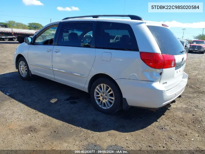 2008 Toyota Sienna Limited VIN: 5TDBK22C98S020584 Lot: 40283077