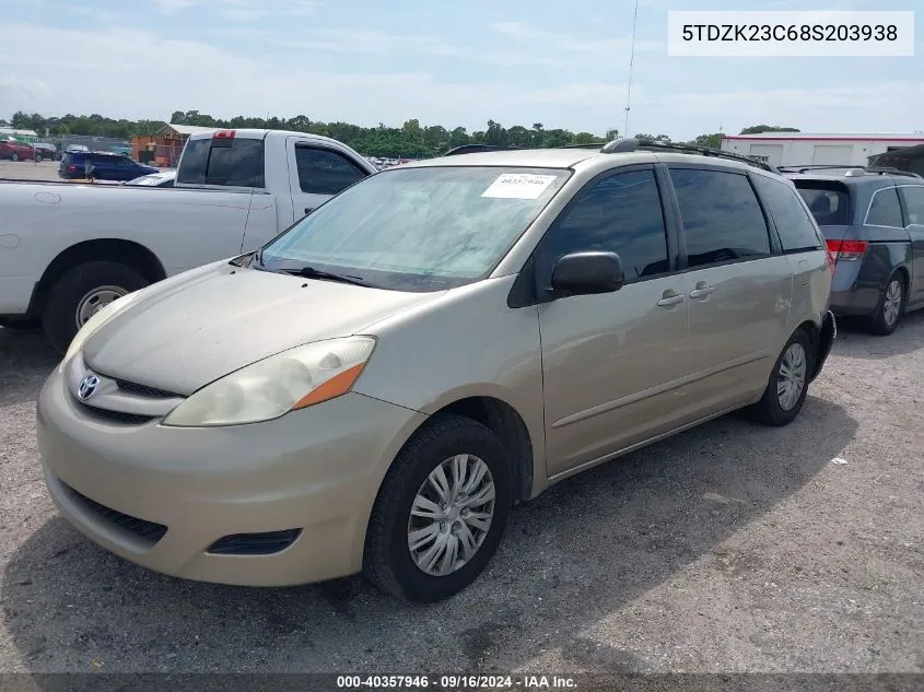 2008 Toyota Sienna Le VIN: 5TDZK23C68S203938 Lot: 40357946