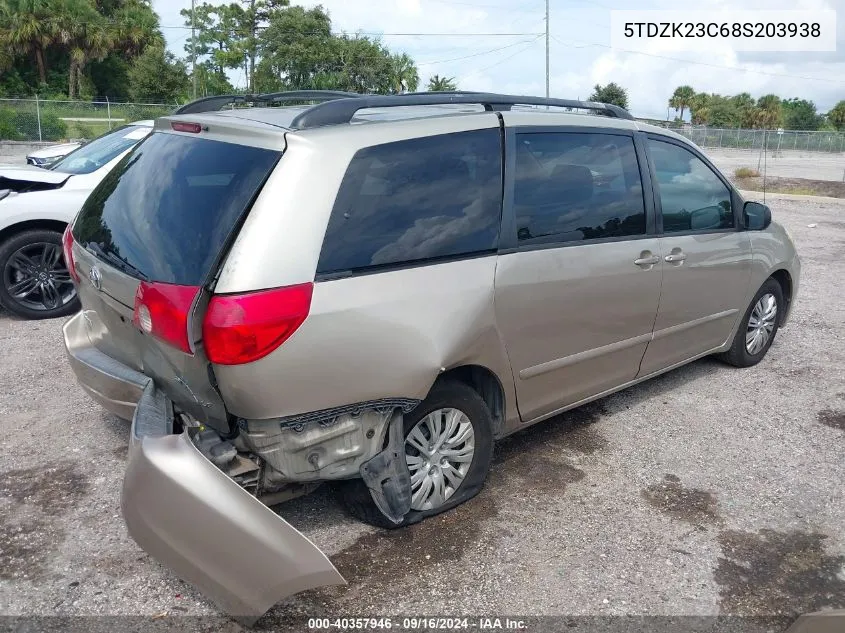 2008 Toyota Sienna Le VIN: 5TDZK23C68S203938 Lot: 40357946