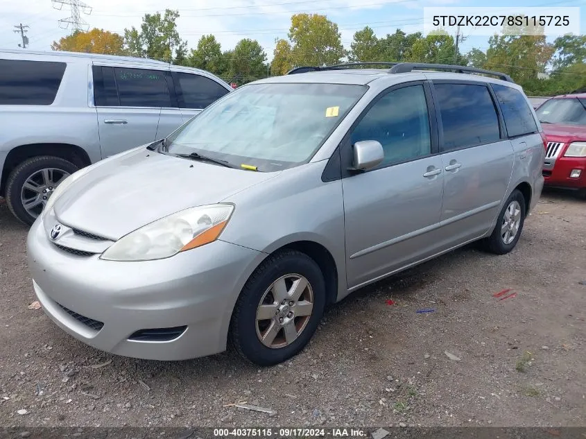 2008 Toyota Sienna Xle VIN: 5TDZK22C78S115725 Lot: 40375115