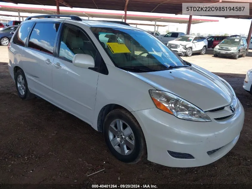 2008 Toyota Sienna Xle VIN: 5TDZK22C985194587 Lot: 40401264