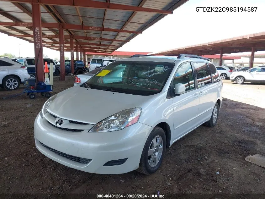 2008 Toyota Sienna Xle VIN: 5TDZK22C985194587 Lot: 40401264