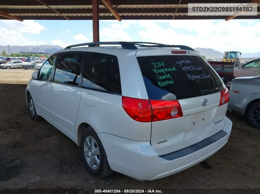 2008 Toyota Sienna Xle VIN: 5TDZK22C985194587 Lot: 40401264