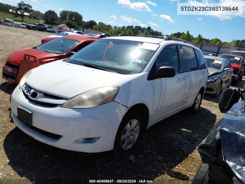 2008 Toyota Sienna Le VIN: 5TDZK23C38S138644 Lot: 40409647