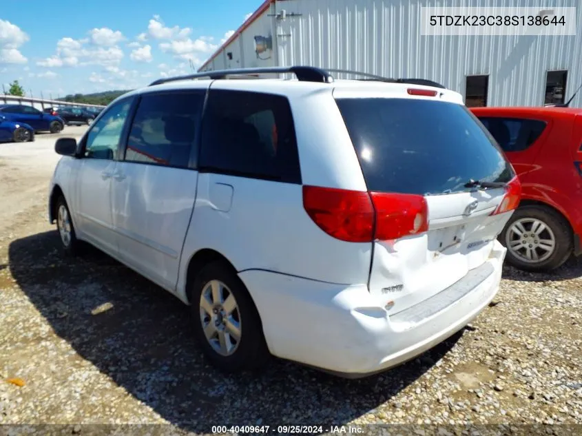 2008 Toyota Sienna Le VIN: 5TDZK23C38S138644 Lot: 40409647