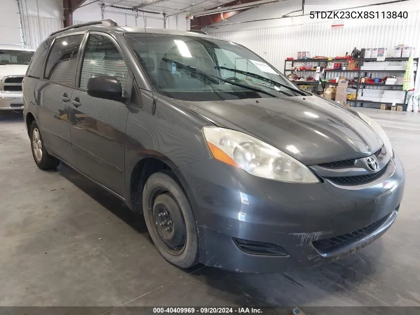 2008 Toyota Sienna Le VIN: 5TDZK23CX8S113840 Lot: 40409969