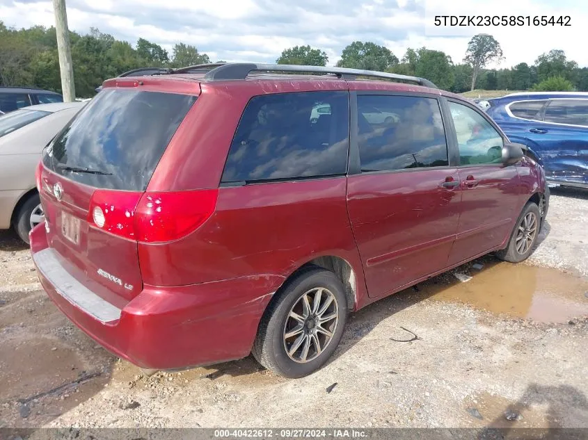 2008 Toyota Sienna Le VIN: 5TDZK23C58S165442 Lot: 40422612