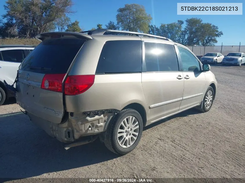 2008 Toyota Sienna Limited VIN: 5TDBK22C18S021213 Lot: 40427916