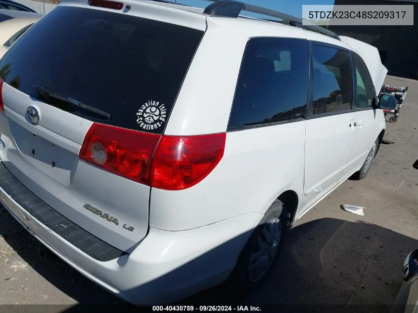 5TDZK23C48S209317 2008 Toyota Sienna Le