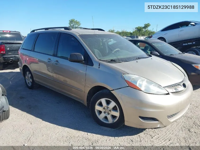 2008 Toyota Sienna Le VIN: 5TDZK23C18S129988 Lot: 40475028