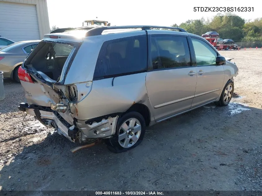 2008 Toyota Sienna Ce/Le VIN: 5TDZK23C38S162331 Lot: 40511683