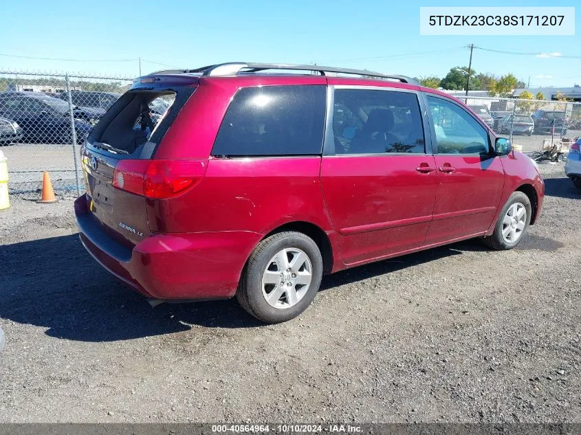 2008 Toyota Sienna Le VIN: 5TDZK23C38S171207 Lot: 40564964