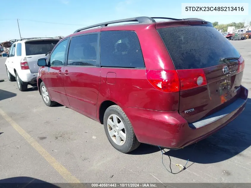 2008 Toyota Sienna Le VIN: 5TDZK23C48S213416 Lot: 40581443