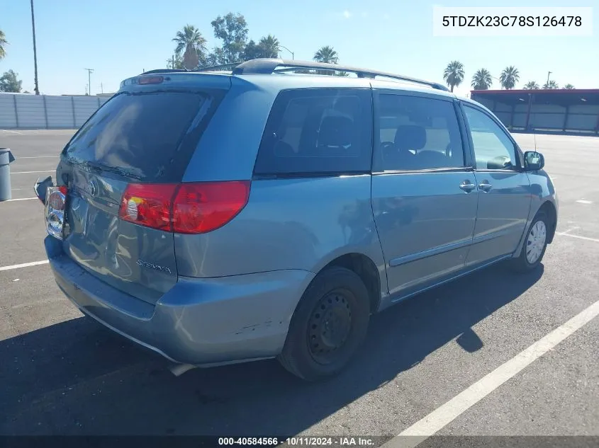 2008 Toyota Sienna Ce VIN: 5TDZK23C78S126478 Lot: 40584566