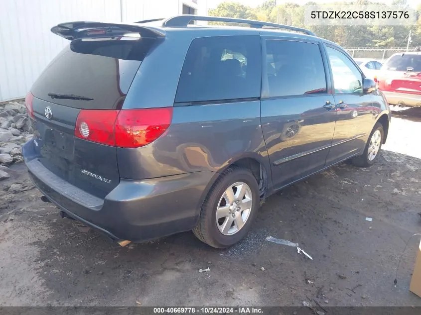 2008 Toyota Sienna Xle VIN: 5TDZK22C58S137576 Lot: 40669778