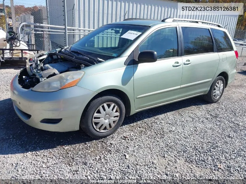 2008 Toyota Sienna Ce VIN: 5TDZK23C38S126381 Lot: 40683698